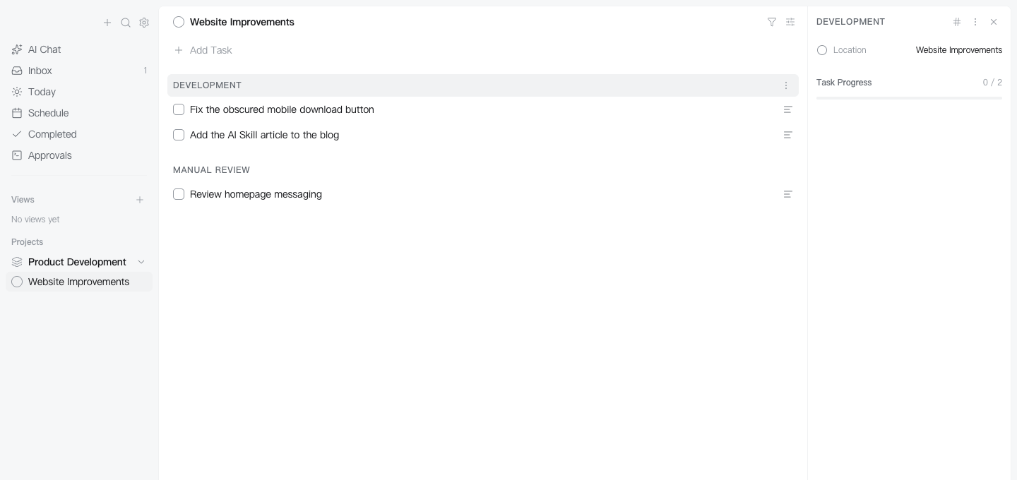 Select the Development heading and copy its ID from the details panel